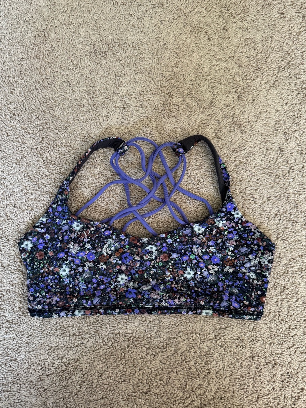 Lululemon Athletica Free to Be Purple Floral Strappy Sports Bra